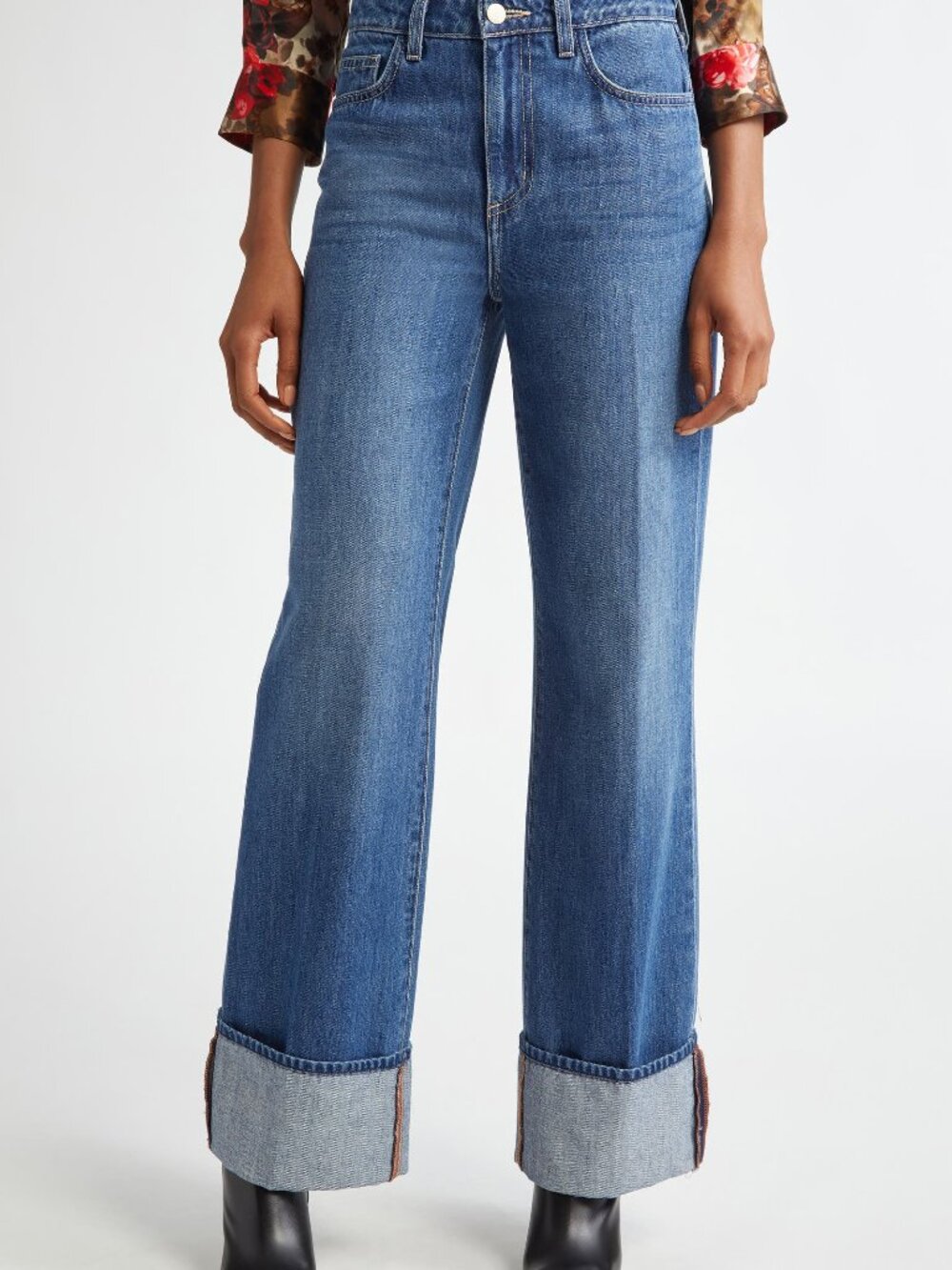 NWOT L'AGENCE Miley high waist cuffed wide leg jeans Lampson medium wash size 25